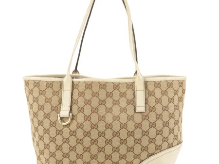 GUCCI Abbey GG Canvas Leather Tote Bag Hand Bag Beige Ivory 169946 For Sale