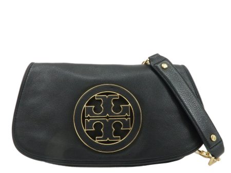 Tory Burch Amanda Logo Leather Chain Shoulder Bag Black on Sale