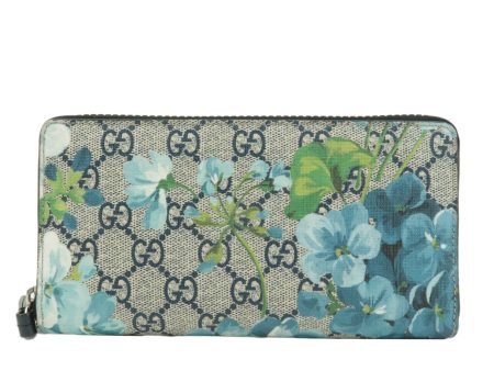 GUCCI GG Blooms GG Supreme Leather Round Zipper Long Wallet Flower For Discount