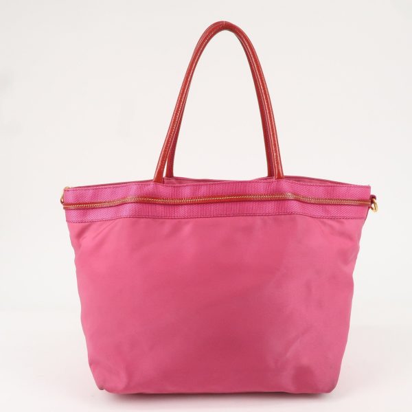 PRADA Nylon Patent Leather Logo Tote Bag Pink Red Online Hot Sale