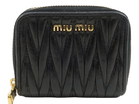 MIU MIU Matelasse Leather Round Zipper Coin Purse Black For Sale