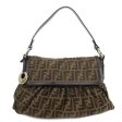 FENDI Zucca Canvas Leather Shoulder Bag Brown Black 8BR436 Fashion