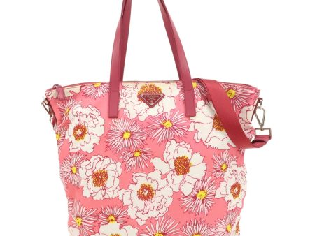 PRADA Nylon Saffiano Leather 2Way Tote Bag Flower Pink B4696F Online Hot Sale