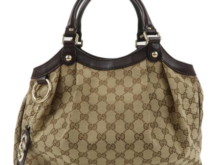 GUCCI Sukey GG Canvas Leather Tote Bag Beige Brown 211944 For Cheap