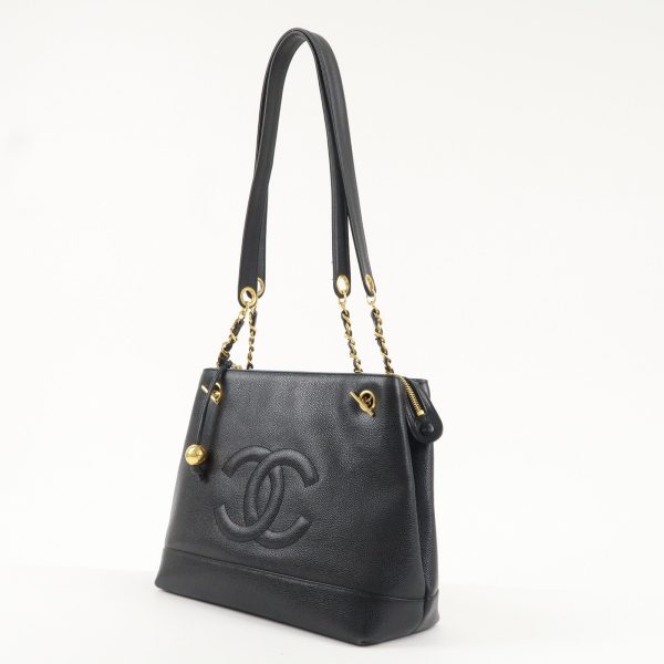 CHANEL Caviar Skin Chain Tote Bag Black Gold A03578 Online