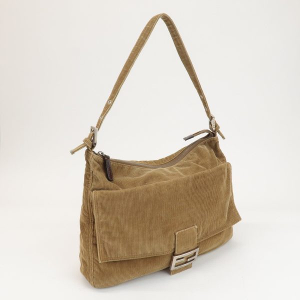 FENDI Corduroy Shoulder Bag Hand Bag Khaki 26425 on Sale