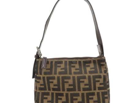 FENDI Zucca Canvas Leather Shoulder Bag Brown Black 26810 For Cheap