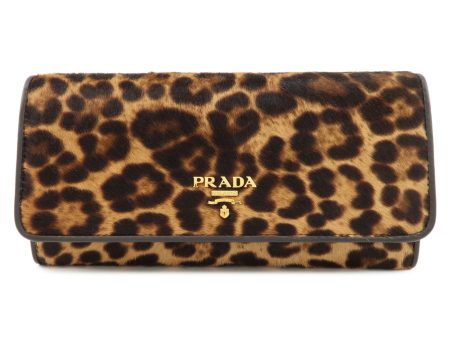 PRADA Unborn Calf Leather Leopard Bi-fold Wallet Brown Black 1M132 For Cheap