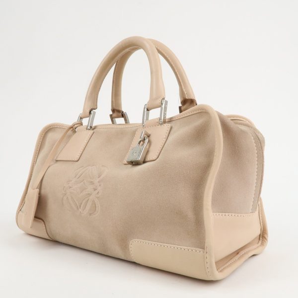 LOEWE Anagram Suede Leather Amazona 28 Hand Bag Pink Beige Online now