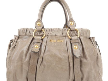 MIU MIU Leather 2WAY Bag Hand Bag Gray Gold Hardware For Cheap