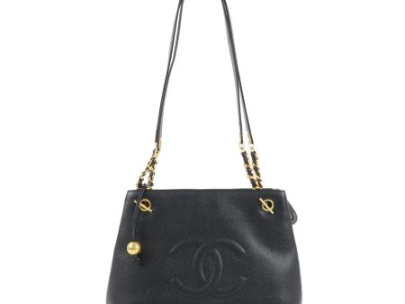 CHANEL Caviar Skin Chain Tote Bag Black Gold A03578 Online