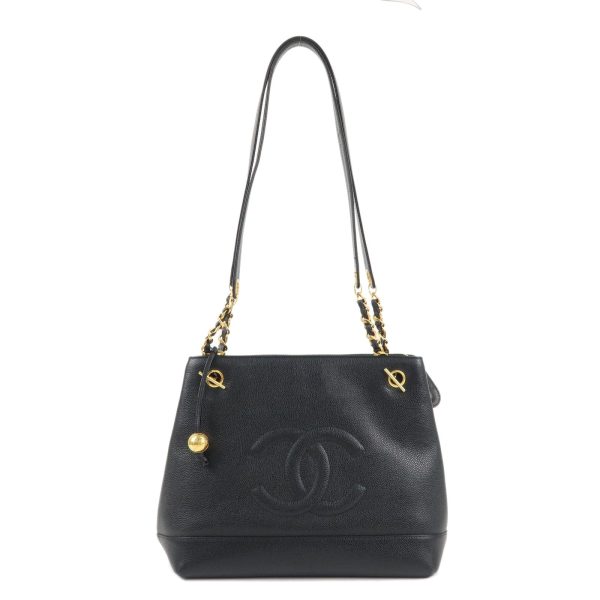 CHANEL Caviar Skin Chain Tote Bag Black Gold A03578 Online