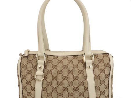 GUCCI Abbey GG Canvas Leather Hand Bag Beige Ivory 130942 Online Hot Sale