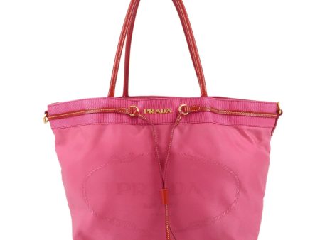 PRADA Nylon Patent Leather Logo Tote Bag Pink Red Online Hot Sale