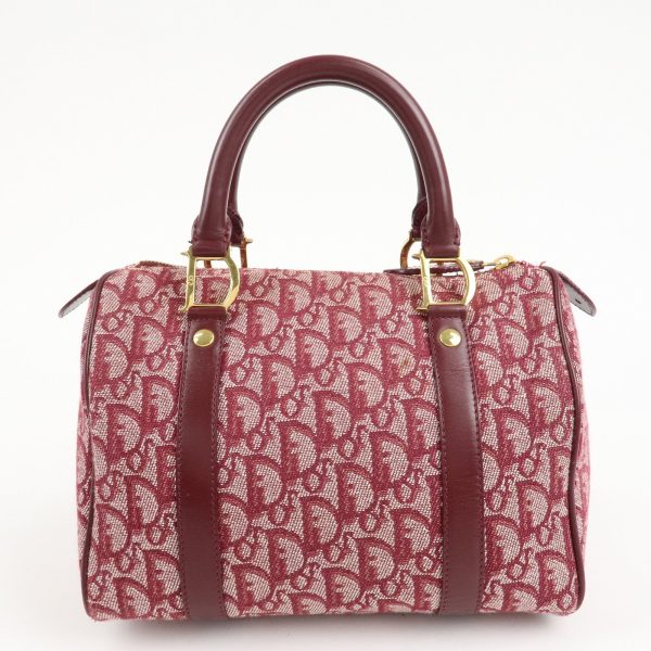 Christian Dior Trotter Canvas Leather Mini Boston Bag Burgundy Online now