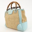 GUCCI Bamboo Raffia Leather Small Shopper Hand Bag Blue 336032 For Discount