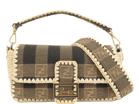 FENDI Mamma Baguette Zucca Pequin Raffia 2Way Bag Hand Bag 8BR600 Online Sale