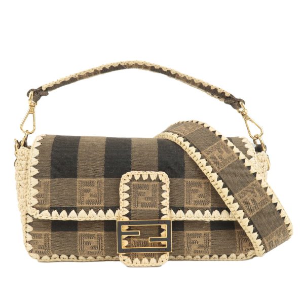 FENDI Mamma Baguette Zucca Pequin Raffia 2Way Bag Hand Bag 8BR600 Online Sale