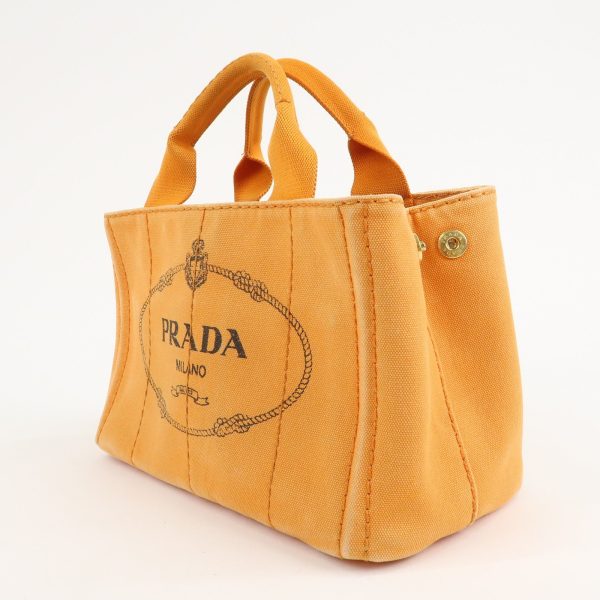 PRADA Logo Canapa Mini Canvas Tote Bag Hand Bag Orange BN2439 Sale