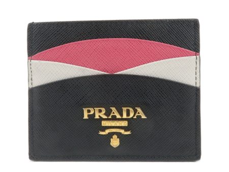 PRADA Saffiano Leather Card Case Black White Pink 1MC025 Discount