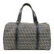 FENDI Zucchino Canvas Leather Boston Bag Beige Navy 16327 Cheap