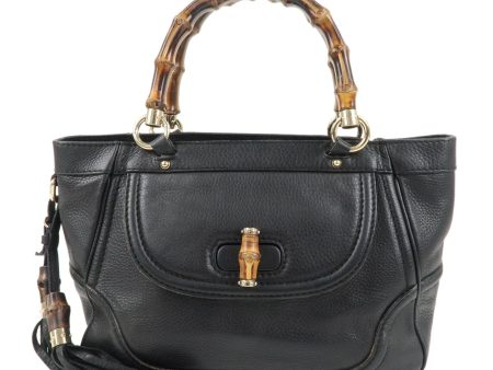 GUCCI Bamboo Leather Tote Bag Hand Bag Black 246879 Online