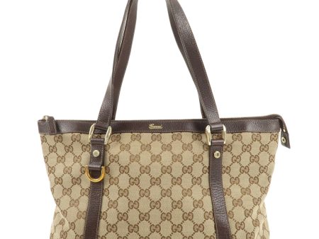 GUCCI Abbey Line GG Canvas Leather Tote Bag Beige 141470 Discount