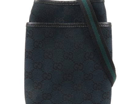 GUCCI Sherry GG Canvas Leather Shoulder Bag Blue Black 141863 For Discount