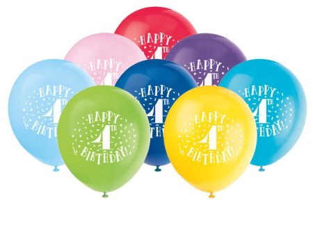 Fun Happy 4th Birthday 12  Latex Balloons, 8ct Online Hot Sale