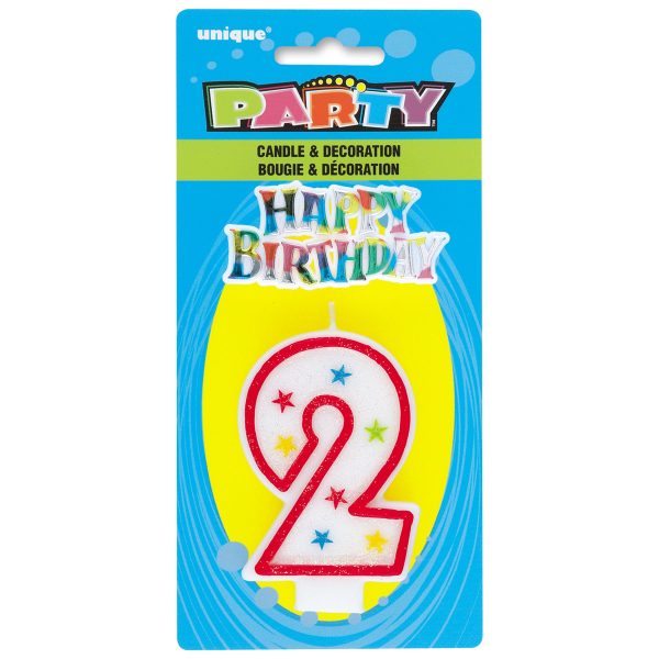 Number 2 Glitter Birthday Candle with Cake Decoration Online