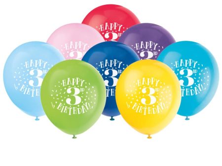 Fun Happy 3rd Birthday 12  Latex Balloons, 8ct For Sale