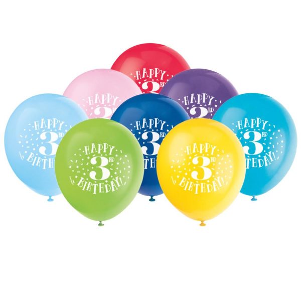 Fun Happy 3rd Birthday 12  Latex Balloons, 8ct For Sale