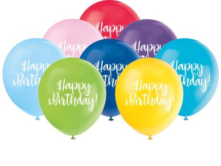 Script Happy Birthday 12  Latex Balloons, 8ct Online Sale