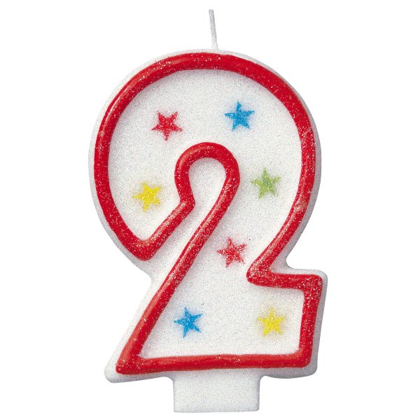 Number 2 Glitter Birthday Candle with Cake Decoration Online