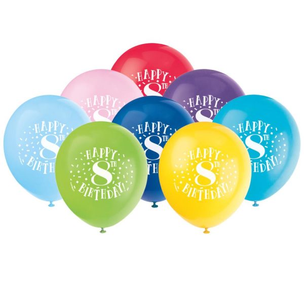 Fun Happy 8th Birthday 12  Latex Balloons, 8ct Hot on Sale