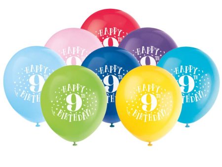 Fun Happy 9th Birthday 12  Latex Balloons, 8ct Supply