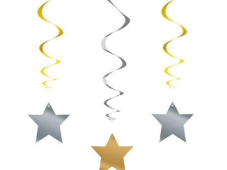 Silver & Gold Star Hanging Swirl Decorations, 26 , 3ct Online Hot Sale